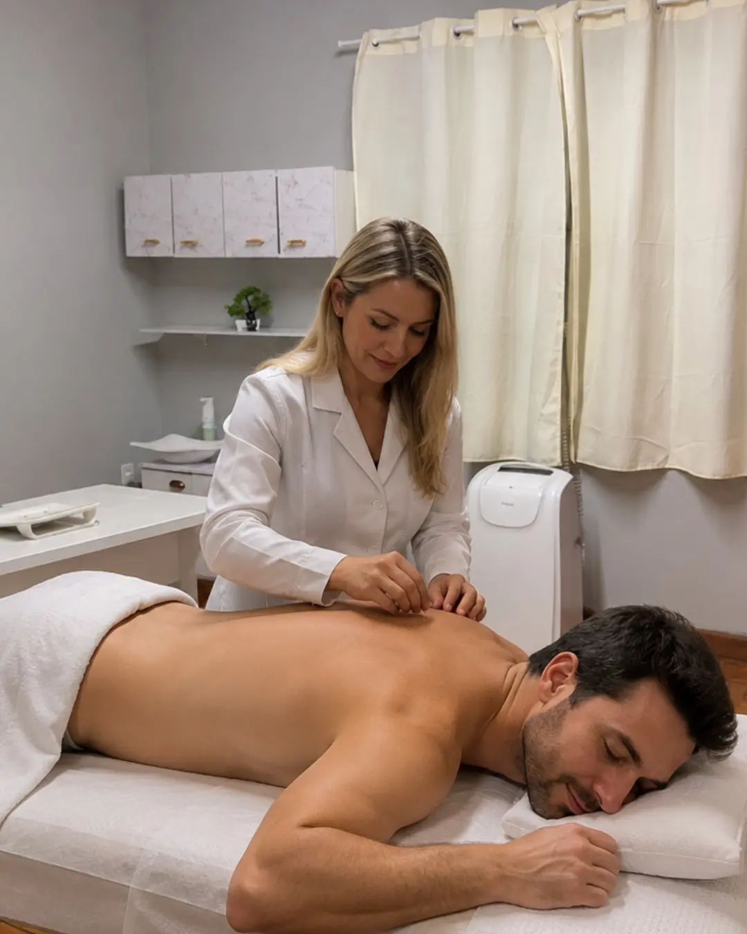 Sessão de acupuntura realizada no Espaço Viver Melhor